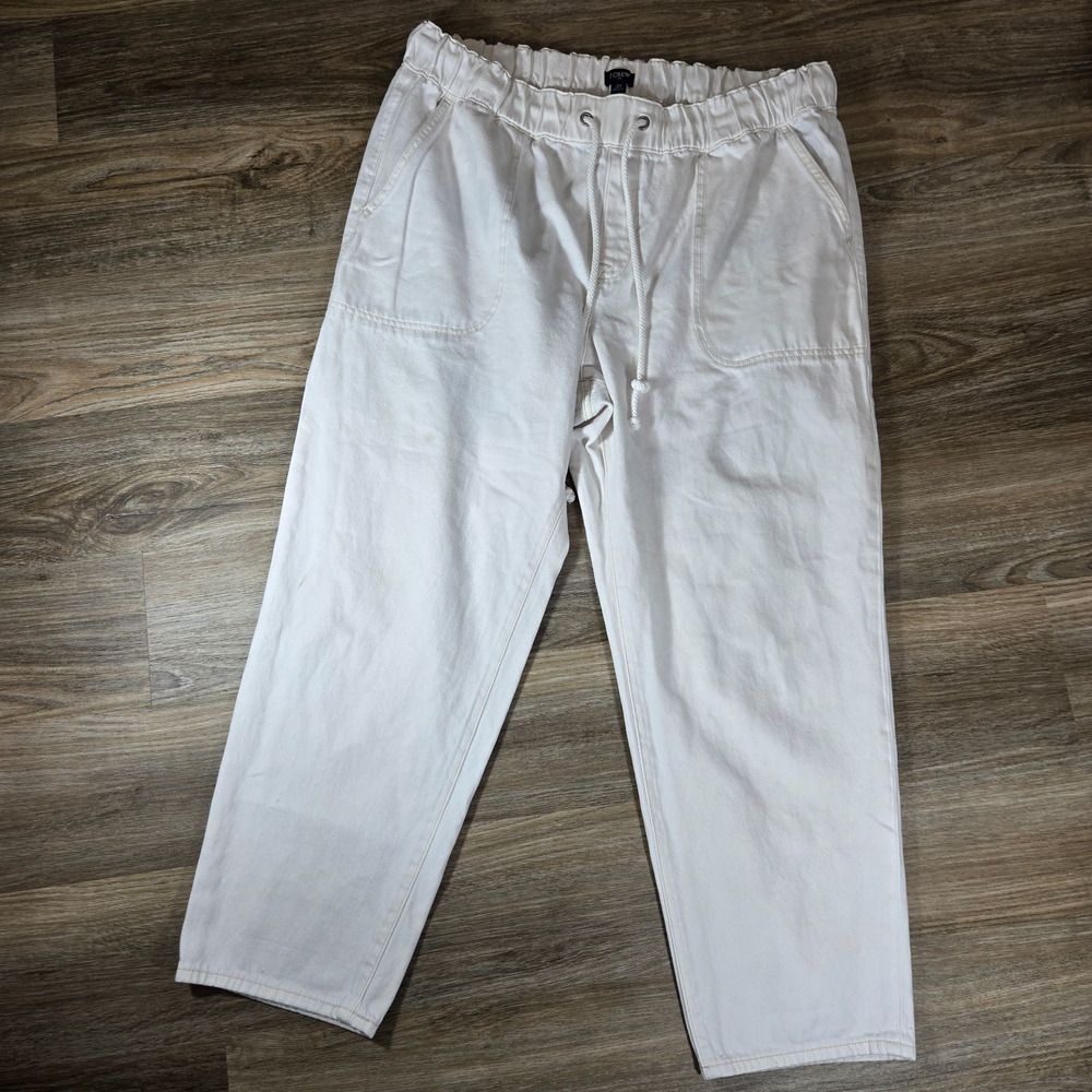 J Crew Drawstring Jeans Womens 33 Soft White Cropped Denim Pants Relaxed Casual